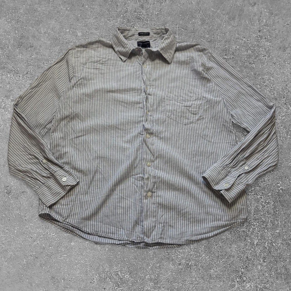 American Eagle Vintage Slim Fit Button Up Shirt Mens Large Gray White Striped